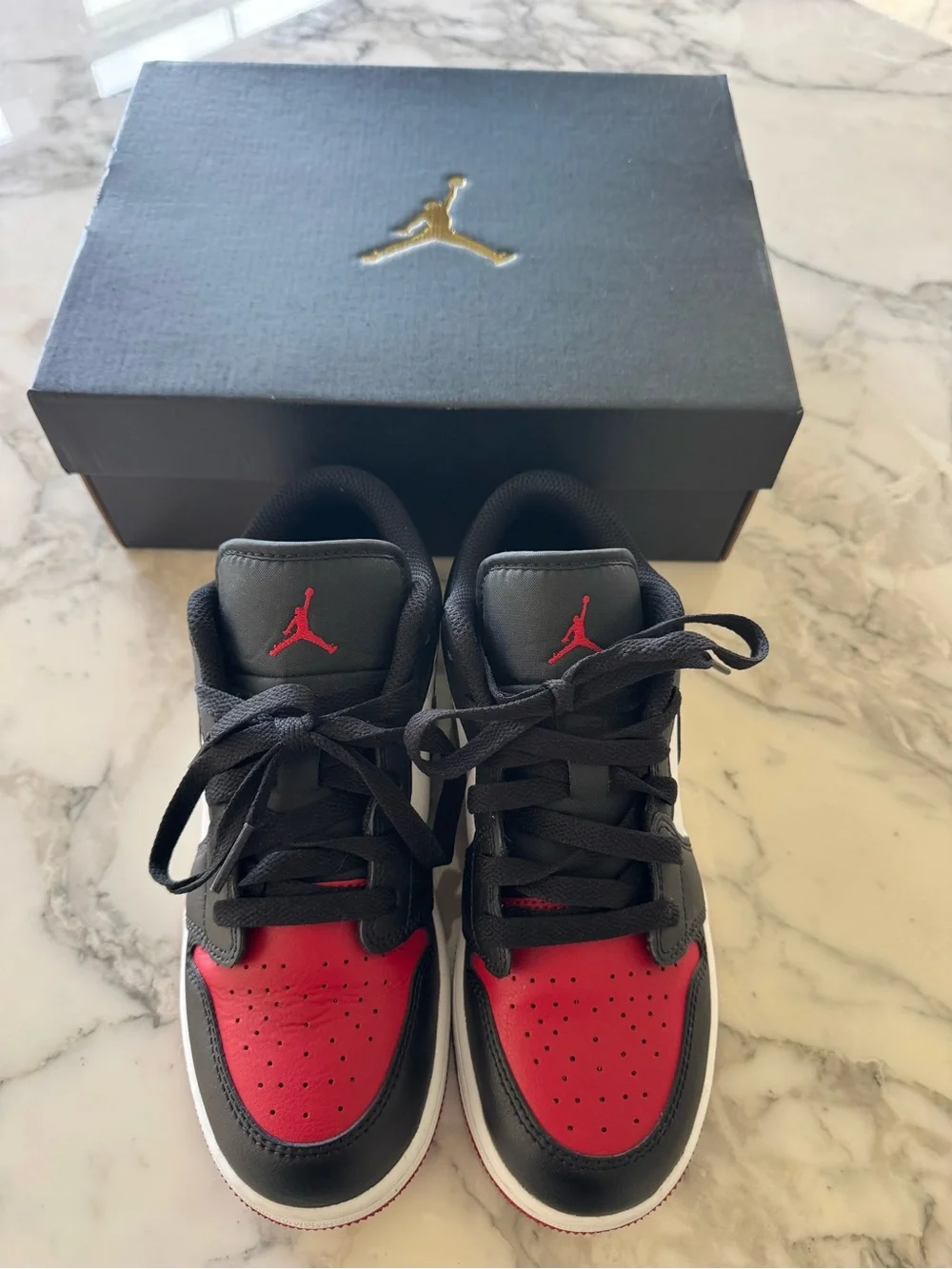 Nike Air Jordan 1 Low Bred Toe Black Red Retro Shoes Men's Size 4.5Y